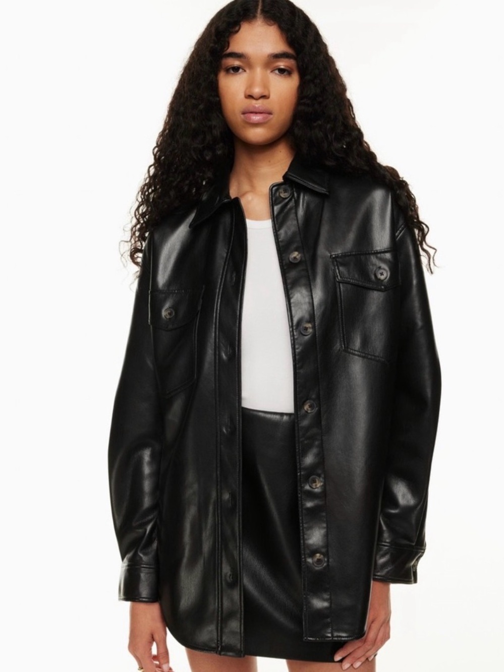 Aritzia Black Faux Leather Shacket